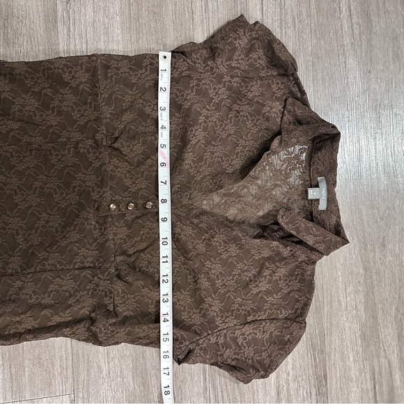 Vintage Apt 9 Brown Lace Sheer Short Sleeve V-Neck Polo Blouse - Picture 6 of 12